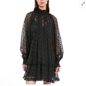 The Kooples Clip Dot Smocked Neck Mini Dress NWT